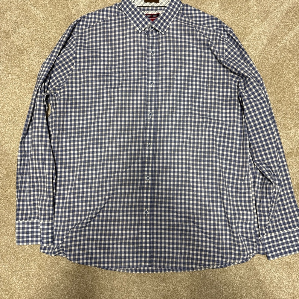 Johnston & Murphy Blue and White Gingham Button-Up Shirt